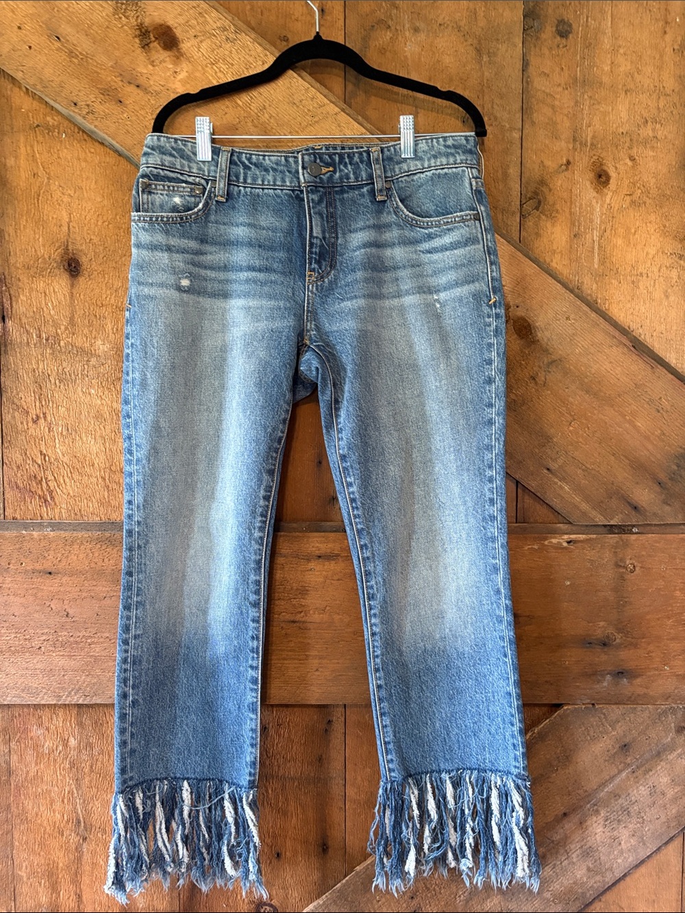 Pilcro & Letterpress Hyphen Boy Fit Fringe Ankle Jeans Blue 27 Anthropologie